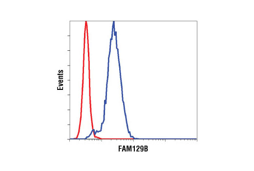 Flow cytometric analysis of HeLa cells using FAM129B Antibody (blue) compared to Rabbit (DA1E) mAb IgG XP ® Isotype Control #3900 (red).