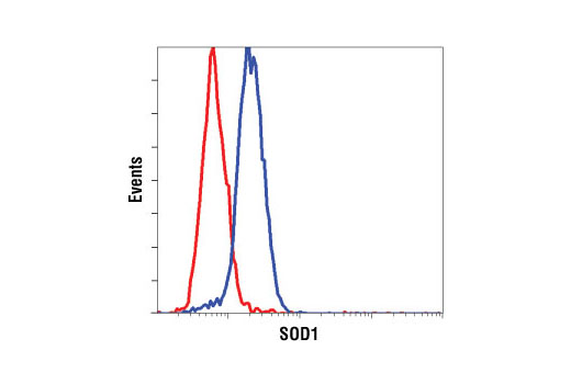 Flow cytometric analysis of Raji cells, using SOD1 Antibody (blue) compared to a nonspecific negative control antibody (red).