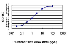 Detection limit for recombinant GST tagged PRPF3 is approximately 0.03ng/ml as a capture antibody.