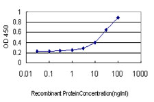 Detection limit for recombinant GST tagged TFCP2 is approximately 0.3ng/ml as a capture antibody.