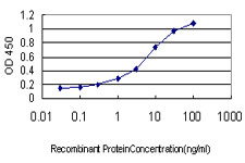 Detection limit for recombinant GST tagged RNF125 is approximately 0.03ng/ml as a capture antibody.