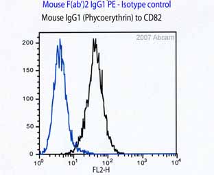 Flow cytometry of HeLa cells treated with trypsin and gated to remove cell debris. Ab27338 was diluted 1/10 and incubated with the cells for 30 minutes at 4°C.See Abreview