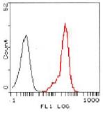 Flow cytometric analysis of HL60 cells using ab63022 at 1:100 (red) compared to a non-specific negative control antibody (black).
