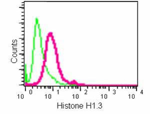 Flow cytometry analysis of HeLa cells using ab183736 at 1/10 dilution. Secondary ab: Goat anti rabbit IgG (FITC) at 1/150 dilution. Fixative: 2% paraformaldehyde. Isotype control: Rabbit monoclonal IgG.