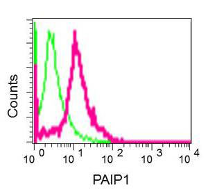 Flow cytometric analysis of permeabilized 293 cells using ab181359 at 1/10 dilution (red) or a rabbit IgG (negative) (green).