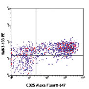 CD4-CD8-CD44- C57BL/6 thymocytes were stained with CD25 Alexa Fluor® 647 and Notch-3 (HMN3-133) PE (top) or Armenian Hamster IgG PE isotype control (bottom).