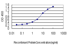 Detection limit for recombinant GST tagged AEBP1 is approximately 0.3 ng/ml as a capture antibody.