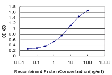 Detection limit for recombinant GST tagged AKAP4 is approximately 0.1 ng/ml as a capture antibody.