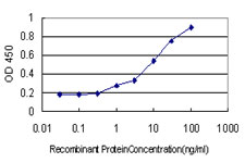 Detection limit for recombinant GST tagged DEF6 is approximately 1 ng/ml as a capture antibody.