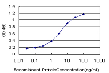 Detection limit for recombinant GST tagged EVI2B is approximately 0.1 ng/ml as a capture antibody.