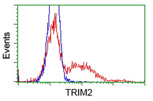 HEK293T cells transfected with either overexpress plasmid (Red) or empty vector control plasmid (Blue) were immunostained by anti-TRIM2 antibody, and then analyzed by flow cytometry.