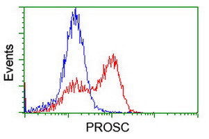 HEK293T cells transfected with either overexpress plasmid (Red) or empty vector control plasmid (Blue) were immunostained by anti-PROSC antibody, and then analyzed by flow cytometry.