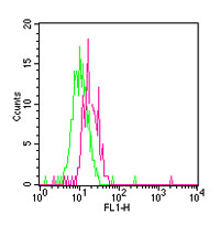 Intracellular flow cytometry of TLR12 in Balb/c mouse splenocytes using LS-C148177 at 1 ug/10^6 cells. Green represents rabbit IgG isotype control, ; red represents anti-TLR12 antibody.
