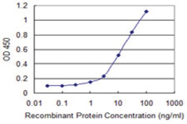 <B>ELISA</B><BR/>Monoclonal Anti-ELA3B: <B>Cat. No. SAB1403141</B>: Detection limit for recombinant GST tagged ELA3B is 0.3 ng/mL.