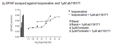  The apparent KD was calculated from the rightward shift of the agonist response curve in the presence of ab118171, compared to the response curve for the agonist alone, for β3 receptor expressing cell line.