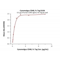Immobilized Human CD40 Ligand, His Tag at 5 ug/mL (100 uL/well) can bind Cynomolgus CD40, Fc Tag with a linear range of 0.078-1.25 ug/mL (QC tested).